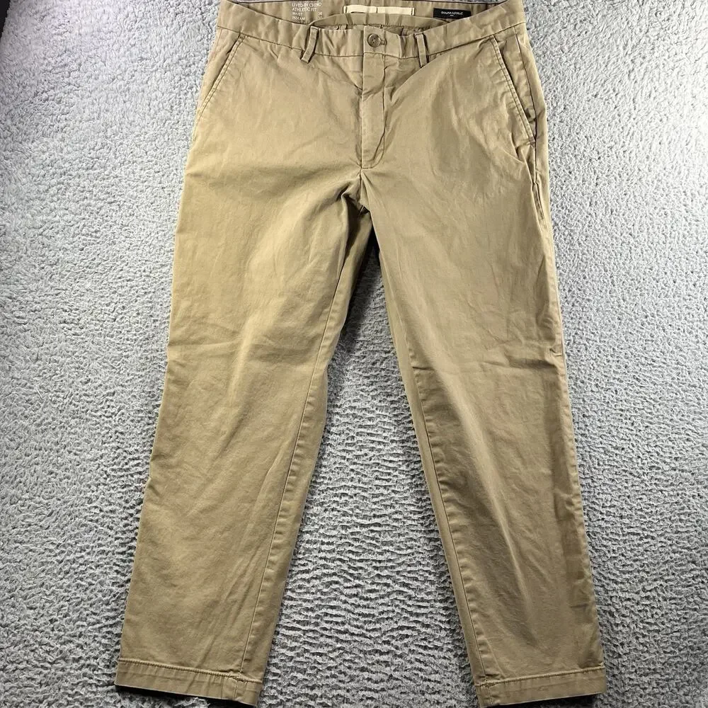 Banana Republic Lived-In Chino Pants 36x30 Athletic Fit Stretch Khaki Tan Mens